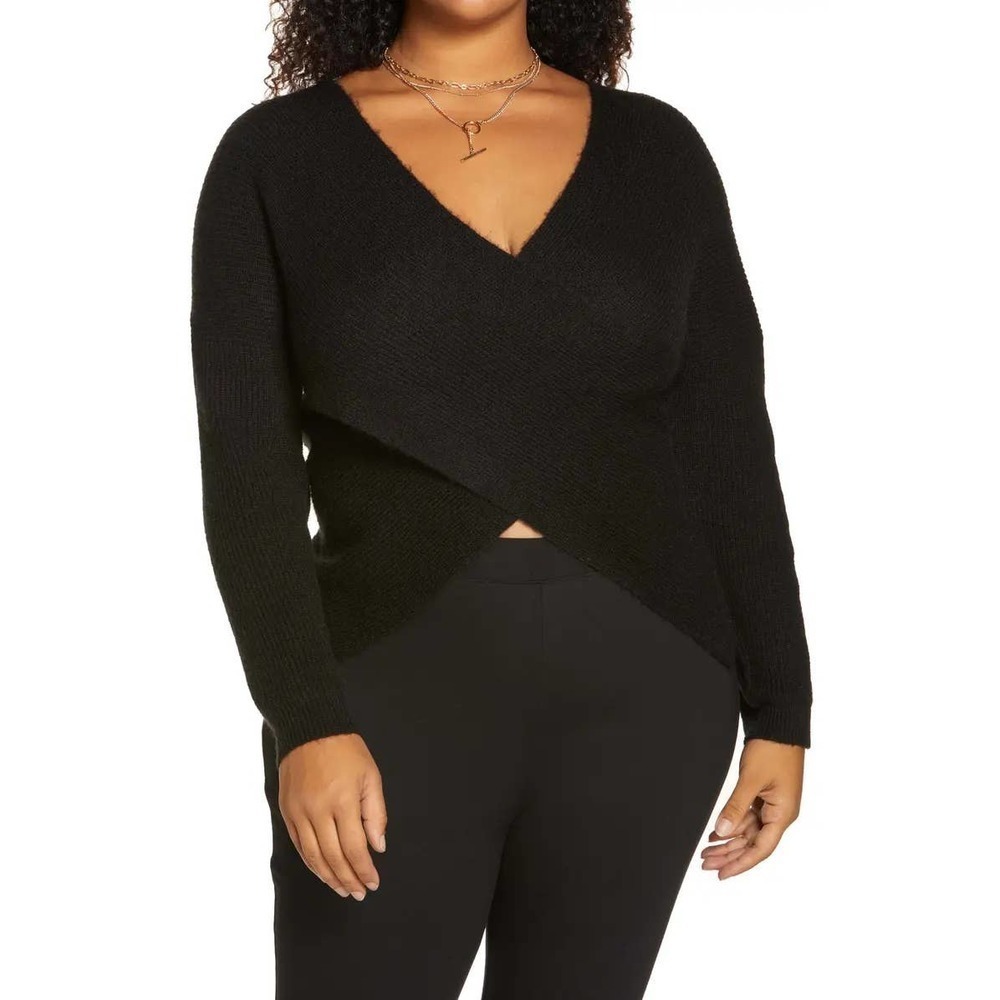 Nordstrom Open Edit Wrap Sweater Long Sleeve Pullover Black Women's Size Medium